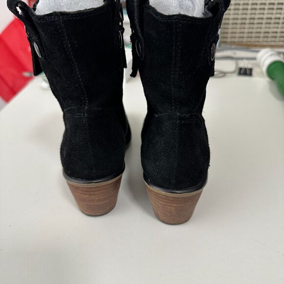 Steve Madden Windey Sexy Black Suede Leather Side Zip Wood Block Heel Boots 6.5 - Picture 6 of 12